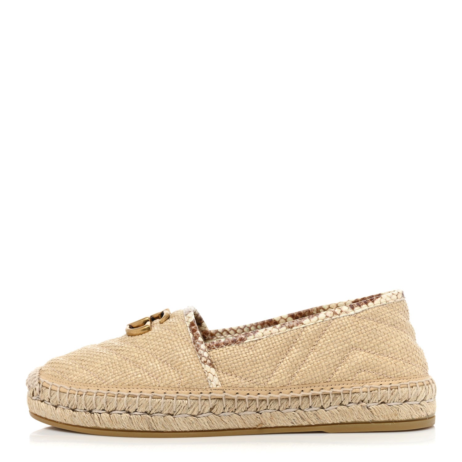 Gucci Straw Elaphe Matelasse GG Marmont Espadrilles 38.5 Natural Cream Brown 1 of 10