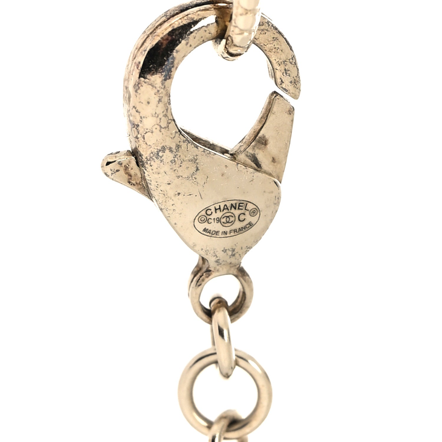Chanel Crystal Pearl Logo Charm Necklace Gold 5 of 5