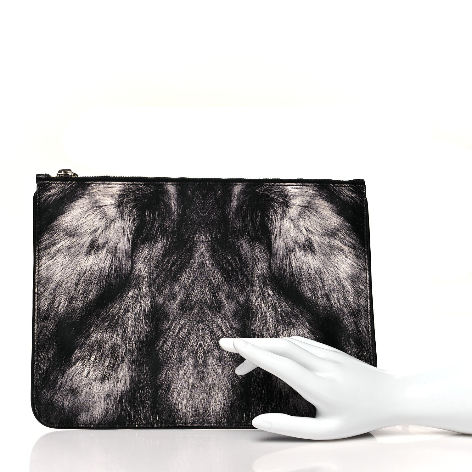 Alexander McQueen Silk Fur Print Zip Pouch Black Grey 2 of 8