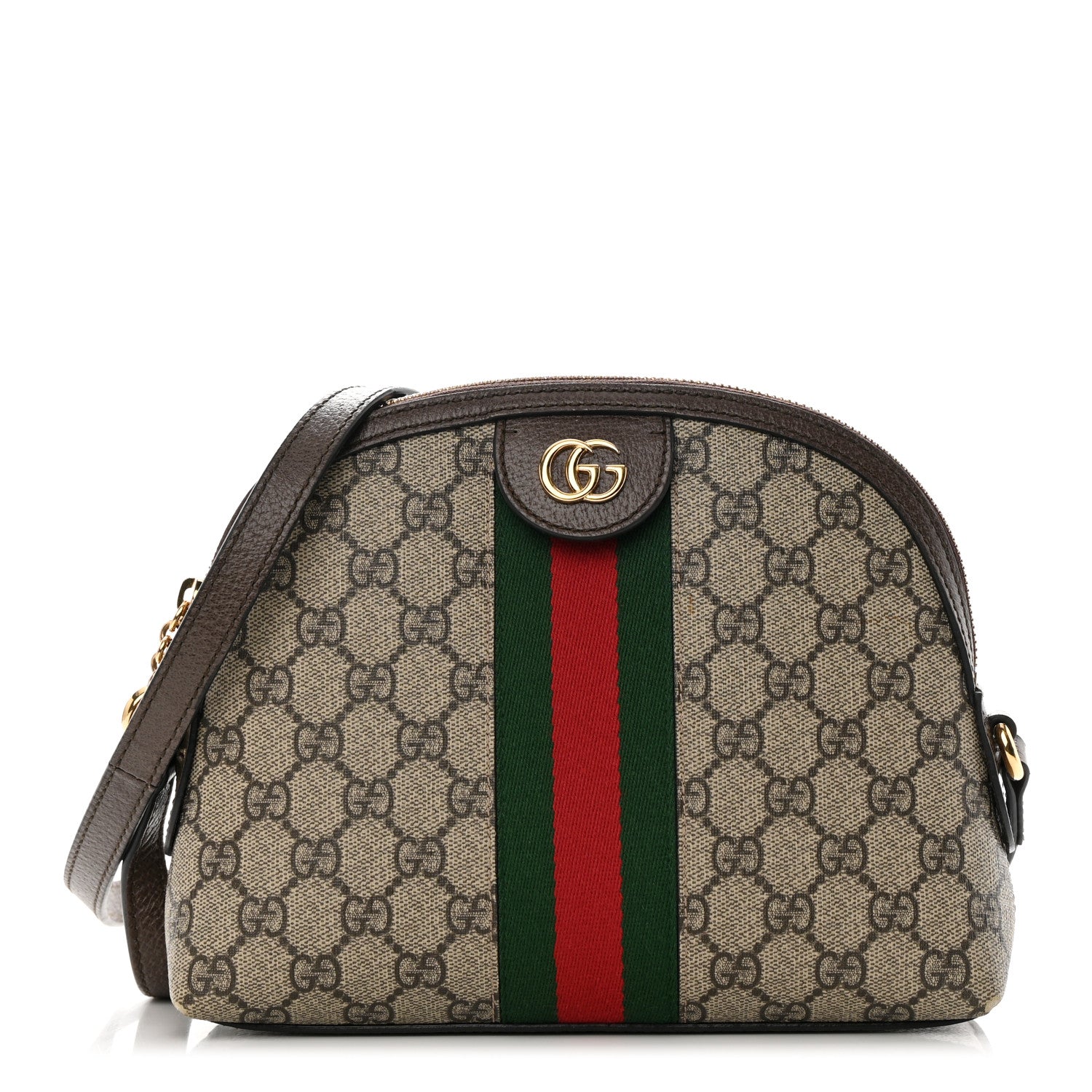 Gucci GG Supreme Monogram Textured Dollar Calfskin Web Small Ophidia Dome Shoulder Bag Beige Ebony New Acero 1 of 17