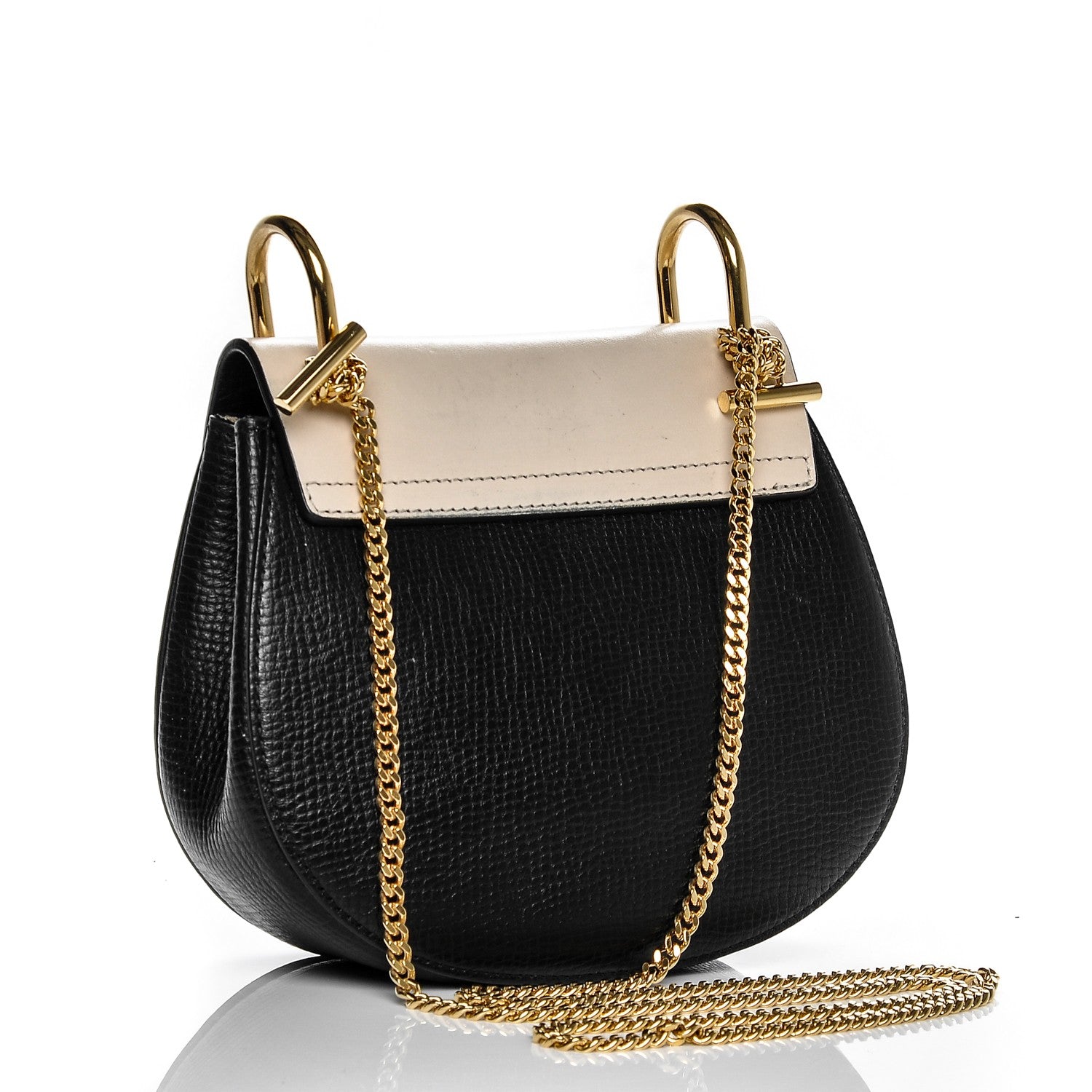 Chloe Grained Calfskin Lambskin Mini Bi-Color Drew Shoulder Bag Black Powder Beige 3 of 11