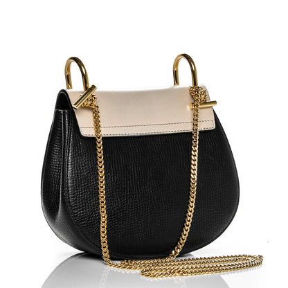 Chloe Grained Calfskin Lambskin Mini Bi-Color Drew Shoulder Bag Black Powder Beige 3 of 11