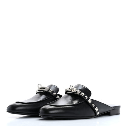 Hermes Goatskin Medor Studded Oz Mules 37.5 Black 4 of 10