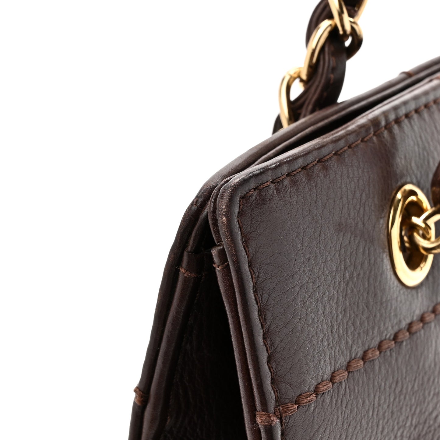 Calfskin Stitched Chocolate Bar Shopping Tote Dark Brown