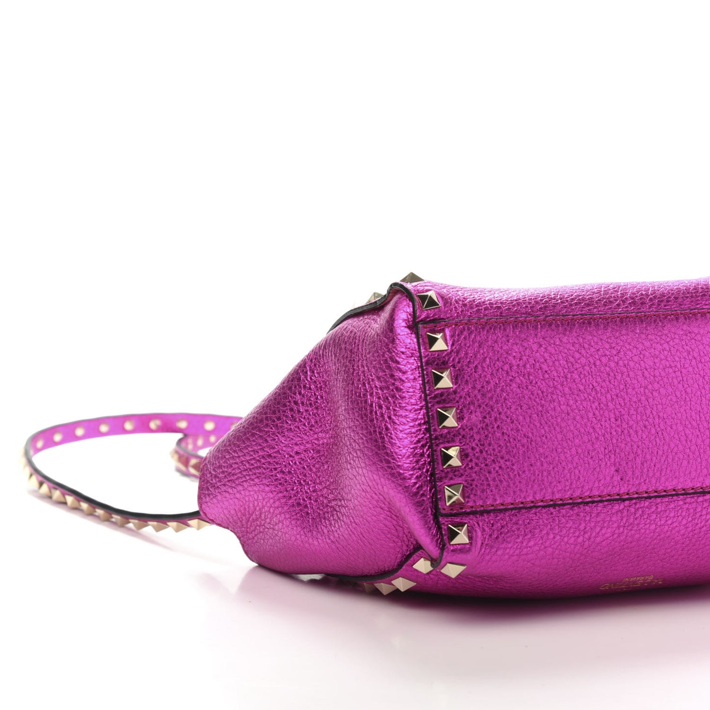 Metallic Grained Calfskin Mini Rockstud Double Handle Tote Peony