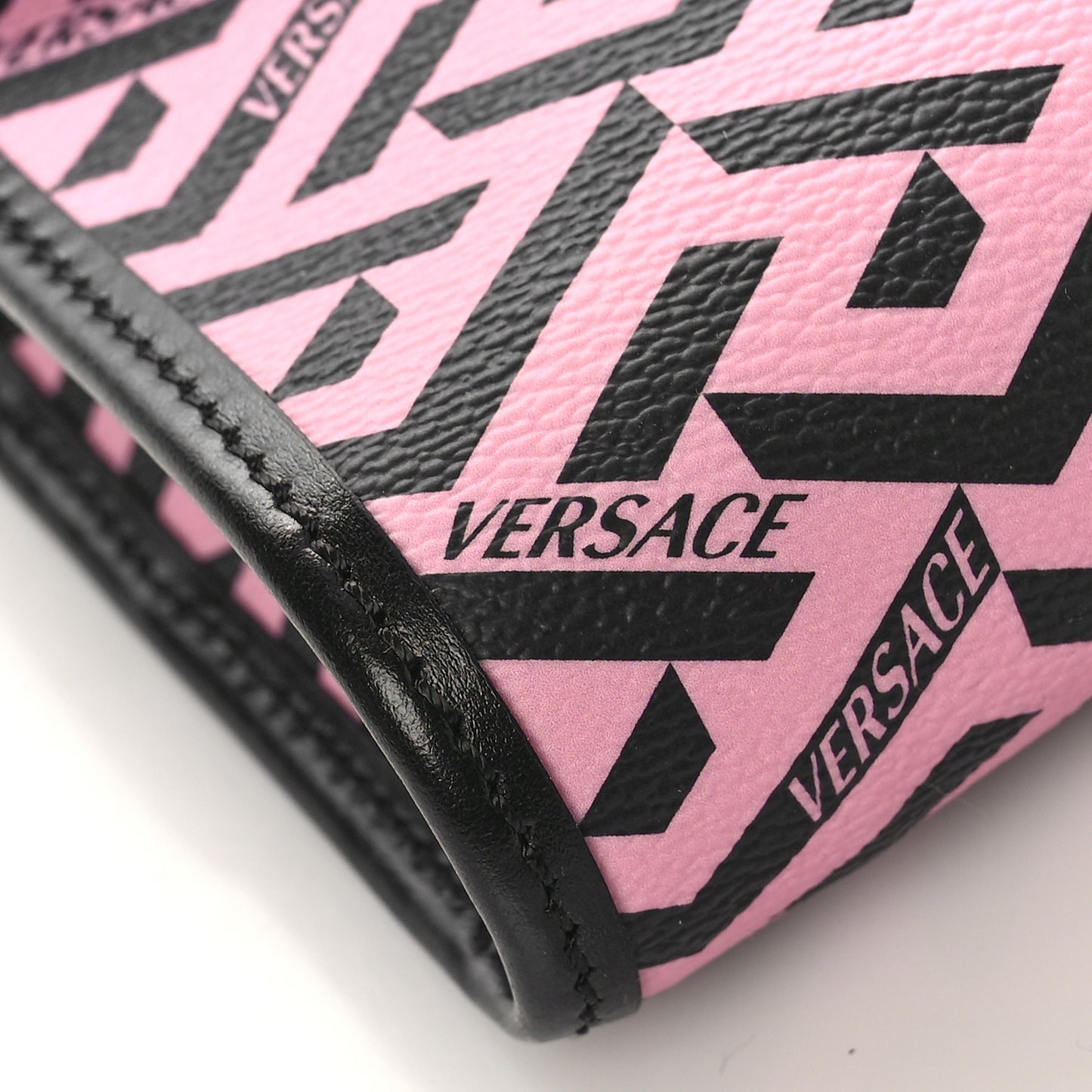 Coated Canvas La Greca Signature Wallet On Chain Black Pink
