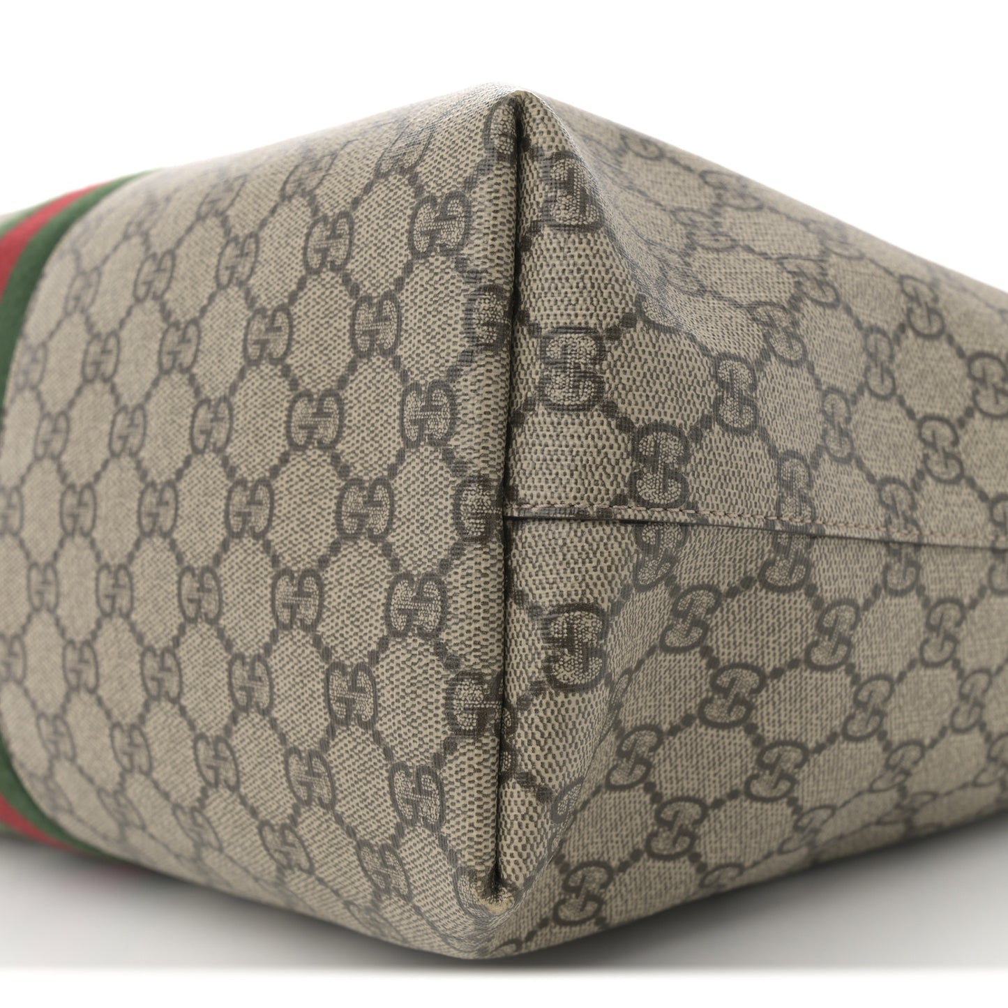 GG Supreme Monogram Textured Calfskin Web Medium Ophidia Shopping Tote Beige Ebony New Acero