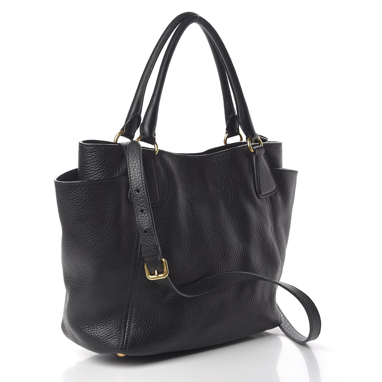 Prada Vitello Daino Side Pocket Tote Black 3 of 10