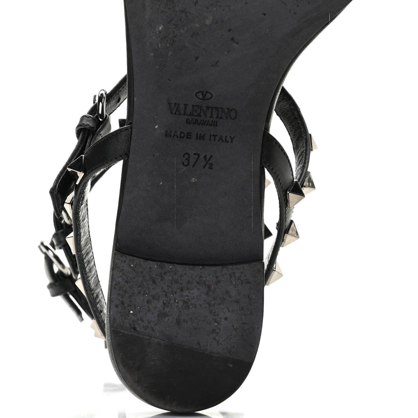 Nappa Rockstud Ankle Strap Flat Thong Sandals 37.5 Black