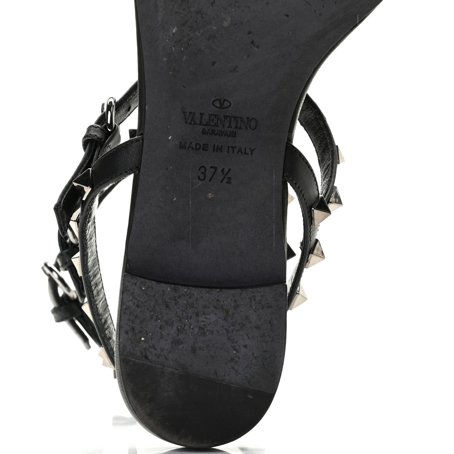 Valentino Garavani Nappa Rockstud Ankle Strap Flat Thong Sandals 37.5 Black 11 of 13