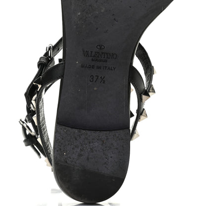 Valentino Garavani Nappa Rockstud Ankle Strap Flat Thong Sandals 37.5 Black 11 of 13