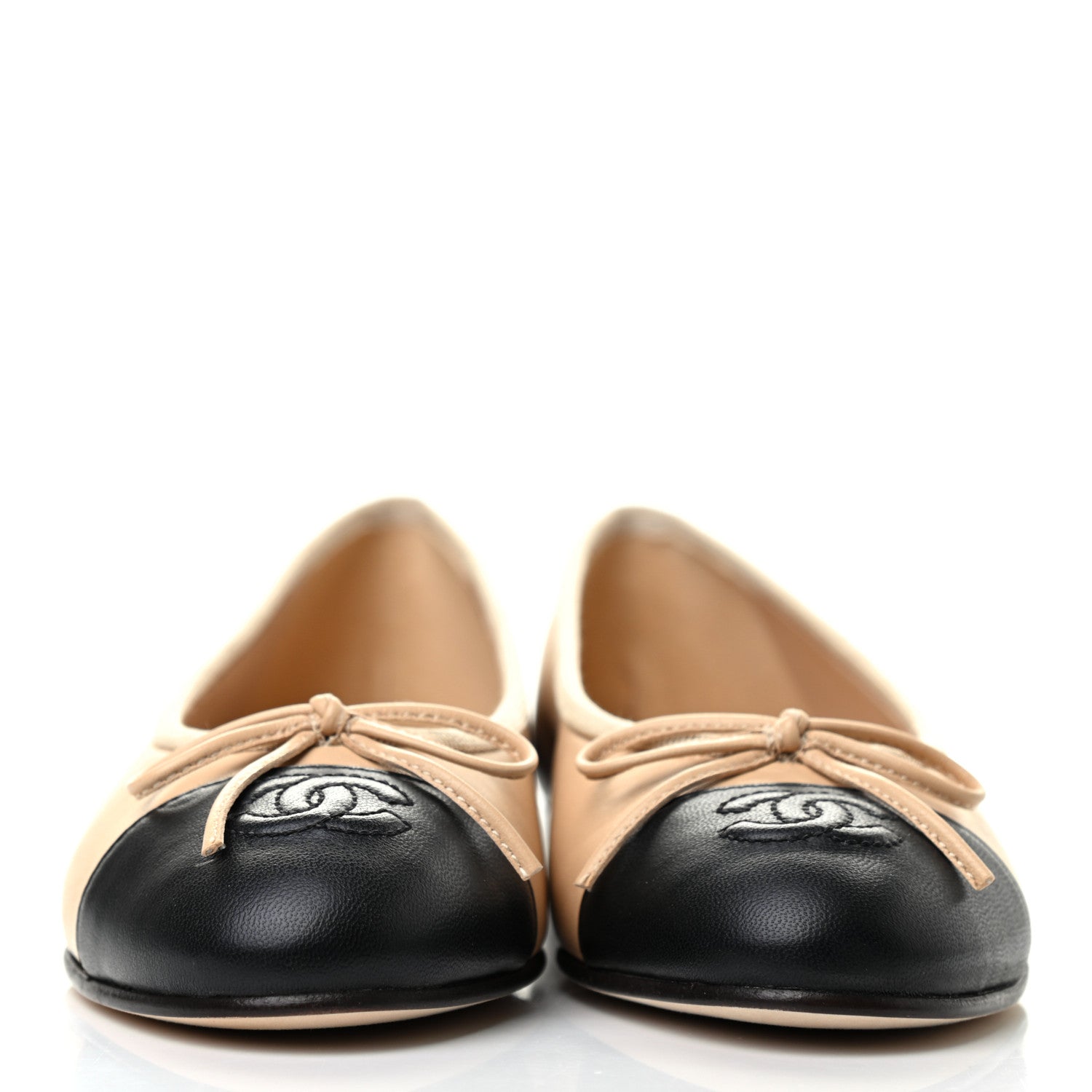Chanel Lambskin Cap Toe CC Ballerina Flats 35 Beige Black 2 of 6