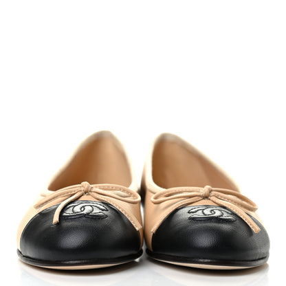 Chanel Lambskin Cap Toe CC Ballerina Flats 35 Beige Black 2 of 6