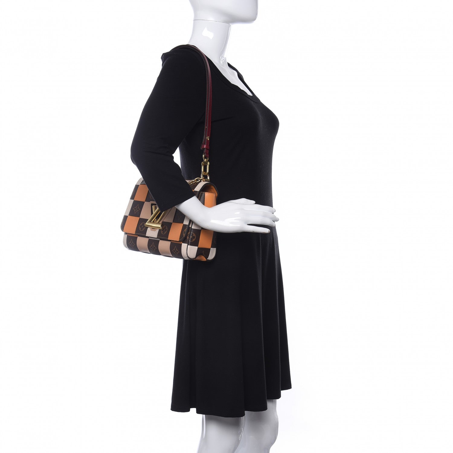 Louis Vuitton Calfskin Monogram Check Twist MM Beige White Orange 2 of 10