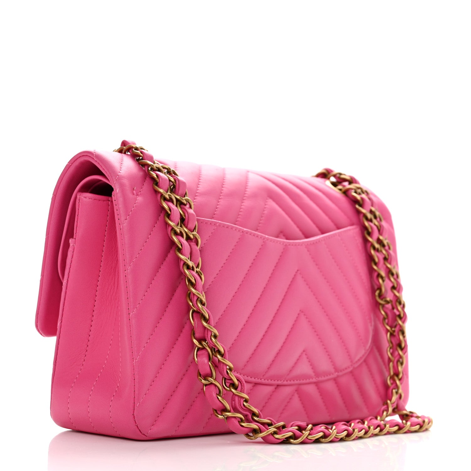 Chanel Lambskin Chevron Quilted Medium Double Flap Pink 2 of 10