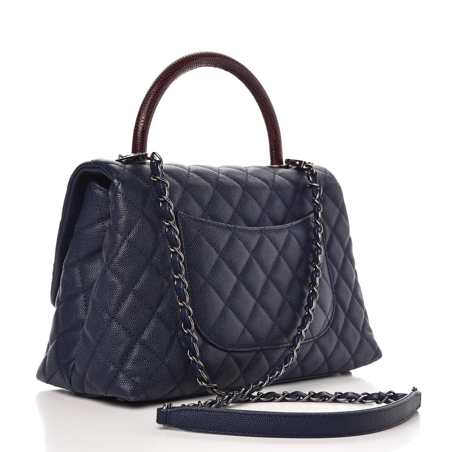 Chanel Caviar Lizard Quilted Small Coco Handle Flap Navy 4 of 8