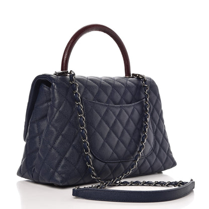 Chanel Caviar Lizard Quilted Small Coco Handle Flap Navy 4 of 8