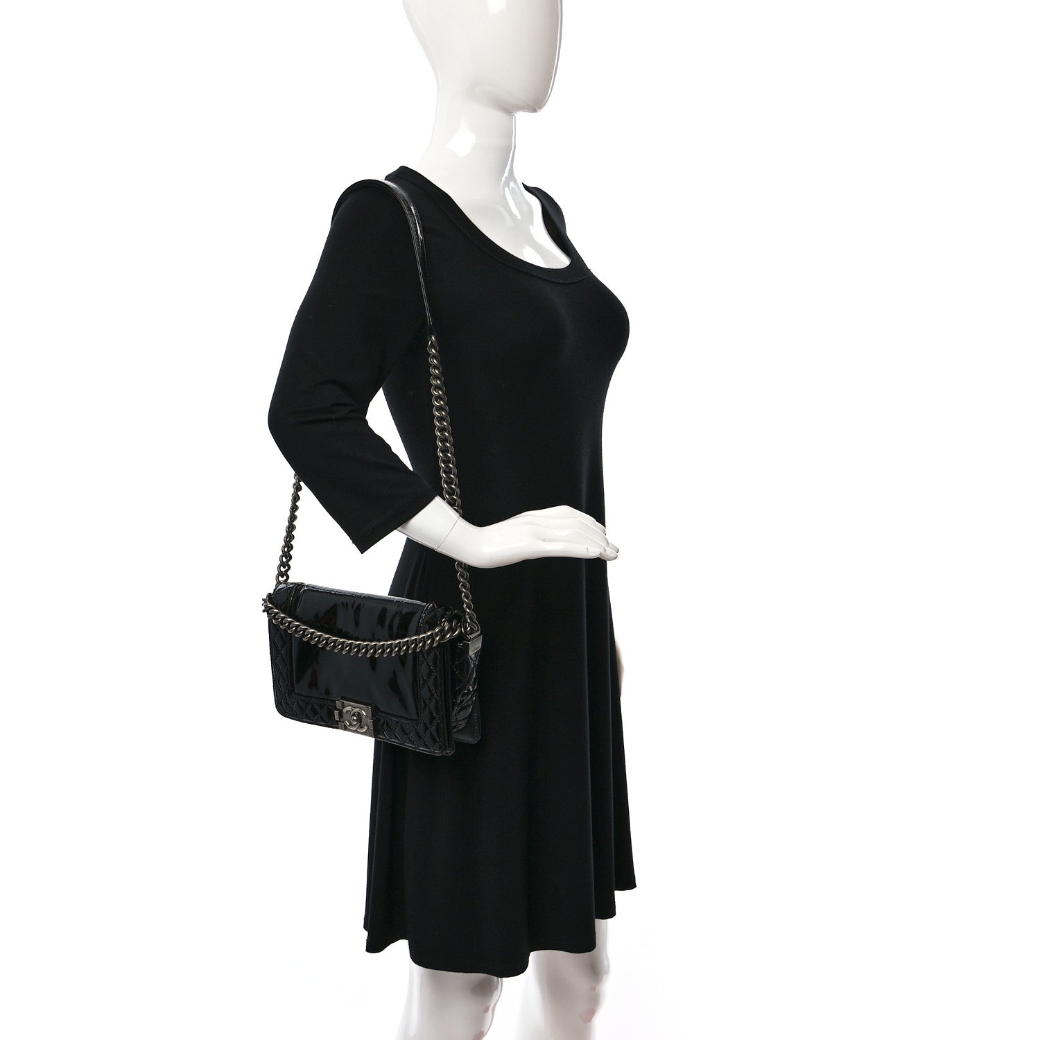 Chanel Patent New Medium Boy Reverso Flap Black 2 of 9
