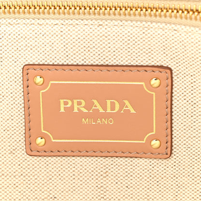 Prada Linen Vitello Medium Logo Tote Natural 6 of 9