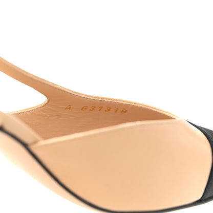 Chanel Goatskin Grosgrain Cap Toe CC Slingback Pumps 35 Beige Black 8 of 9