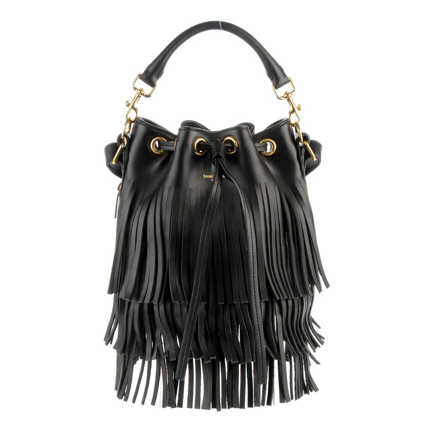 Calfskin Small Emmanuelle Fringe Hobo Bag Black