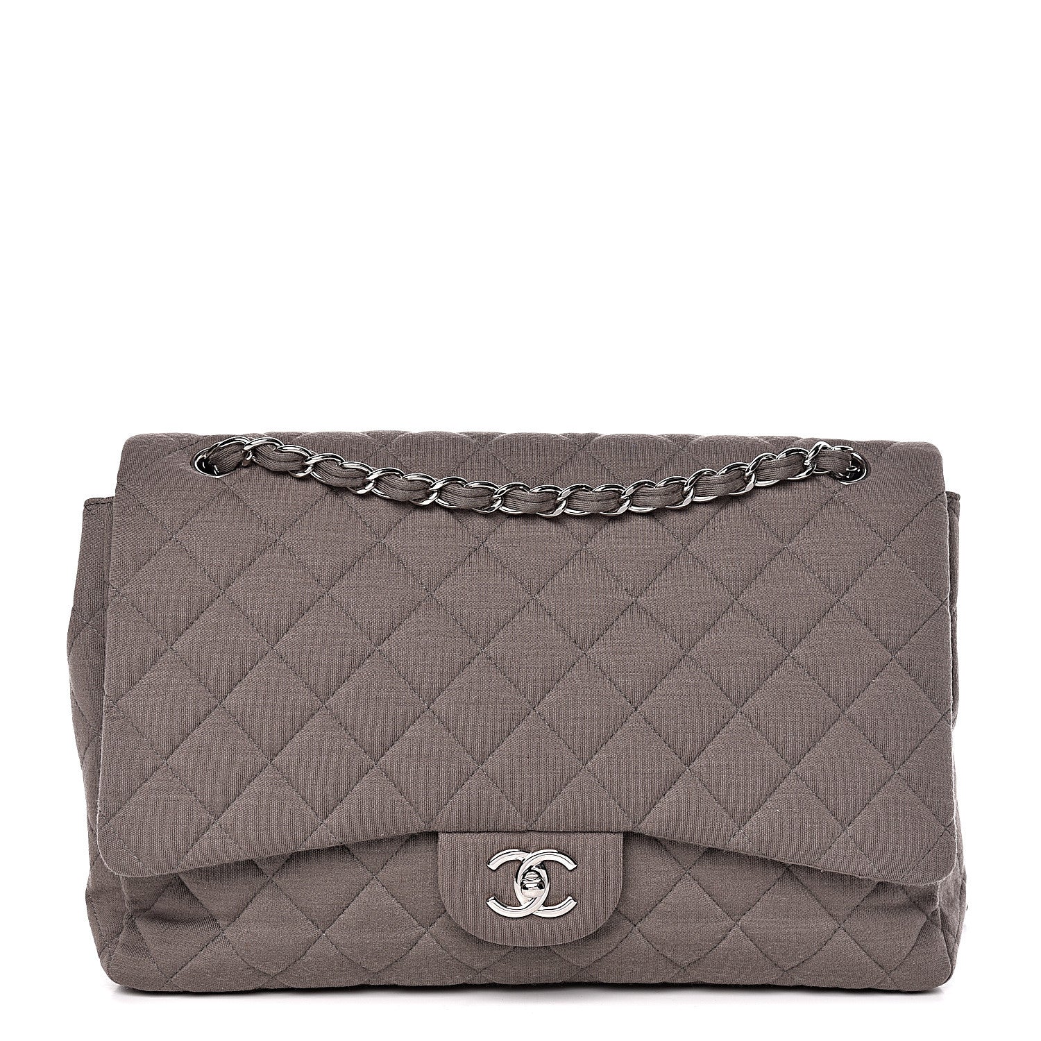 Chanel Jersey Quilted Maxi Single Flap Grey 1 of 10