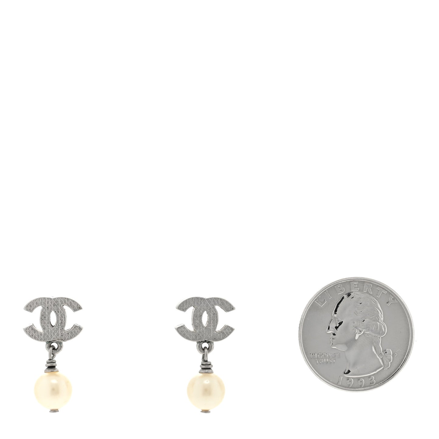 CC Pearl Drop Earrings Silver