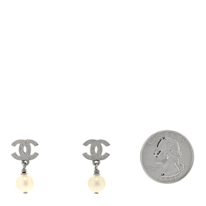Chanel CC Pearl Drop Earrings Silver 2 of 4