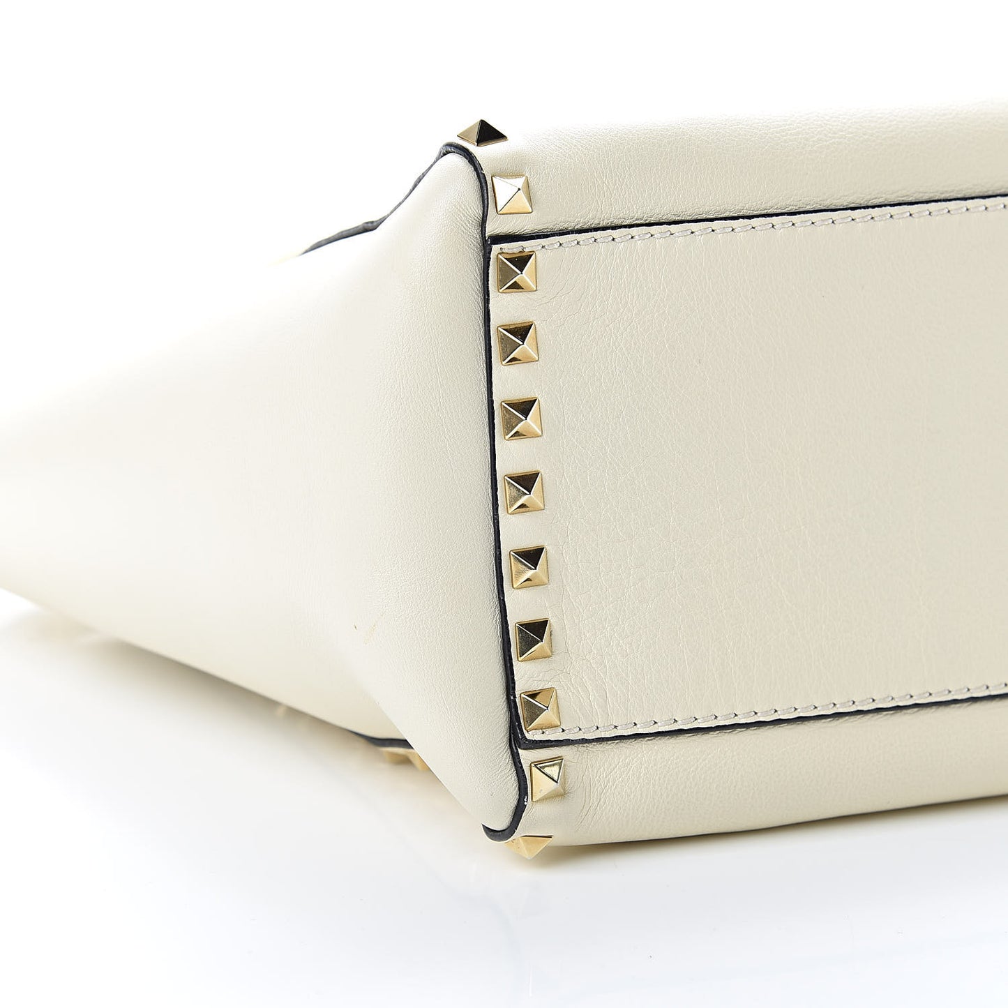 Vitello Rockstud Double Handle Tote Ivory