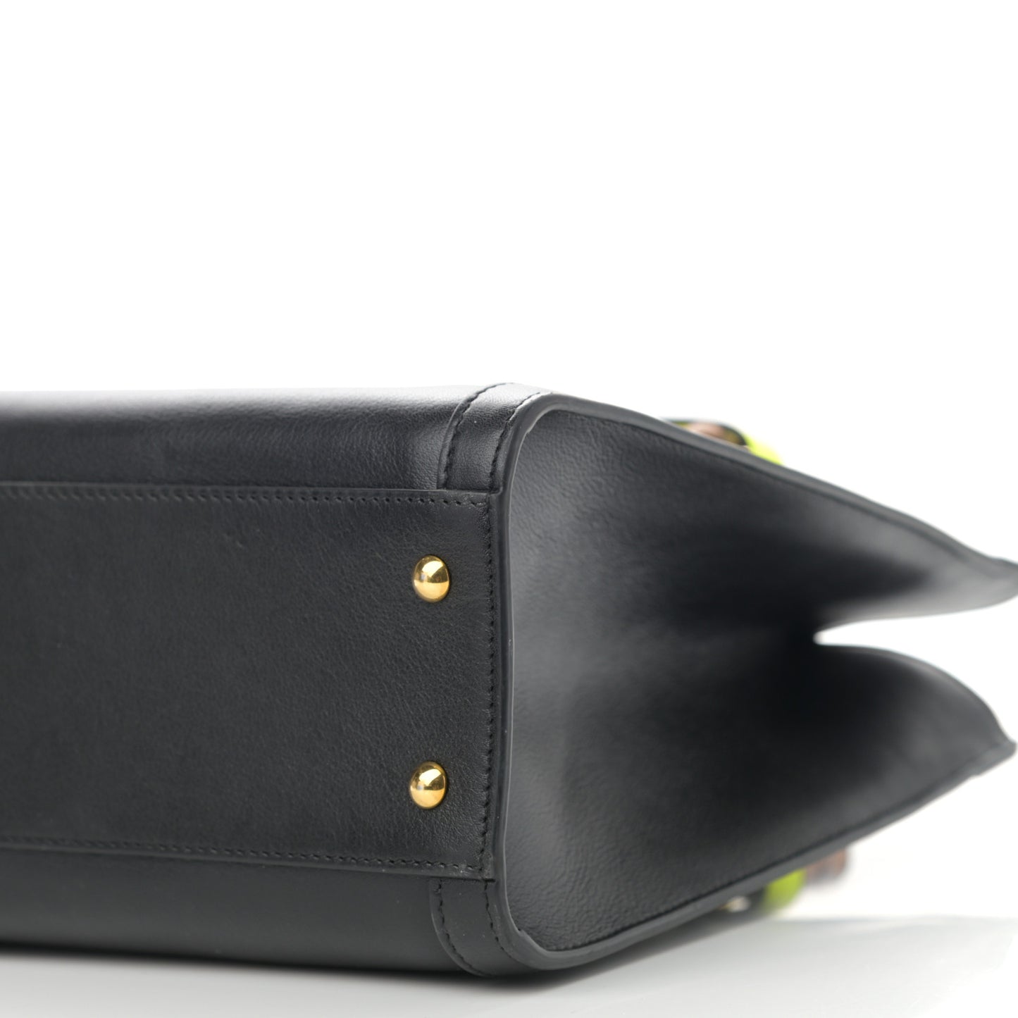 Calfskin Small Diana Tote Bag Black Yellow Fluo