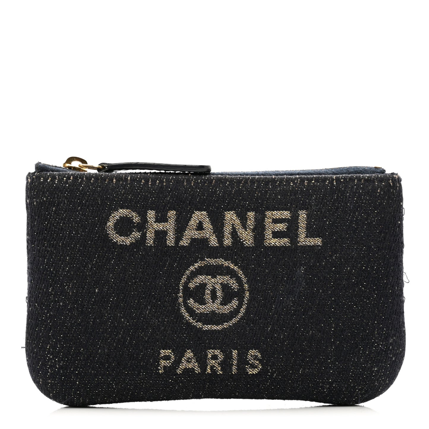 Lurex Canvas Deauville Cosmetic Pouch Navy Blue Gold