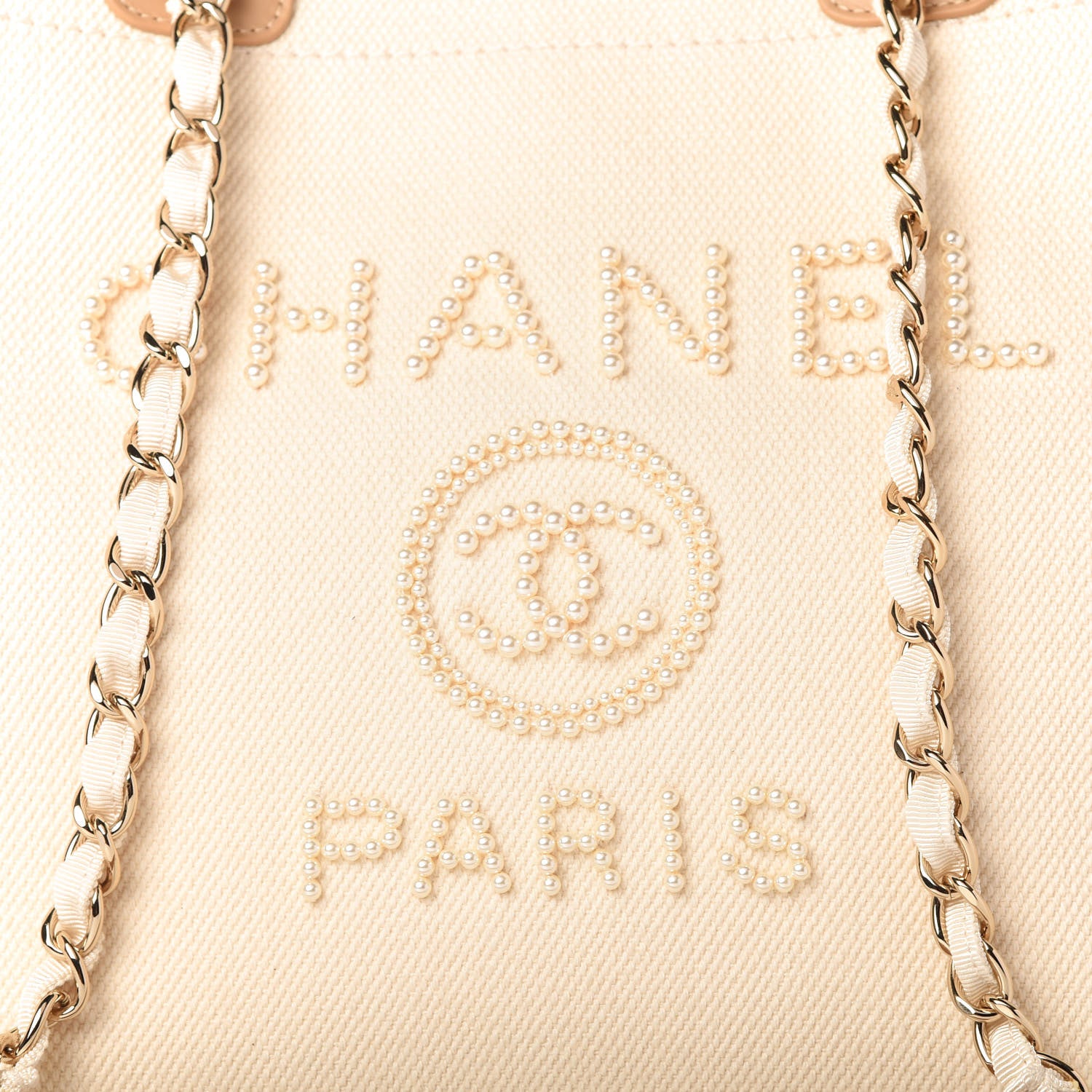 Chanel Canvas Pearl Medium Deauville Tote Ecru Beige 10 of 10