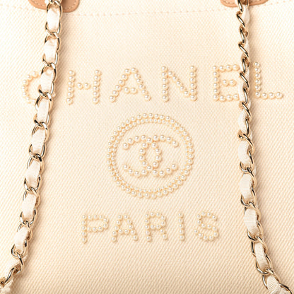 Chanel Canvas Pearl Medium Deauville Tote Ecru Beige 10 of 10