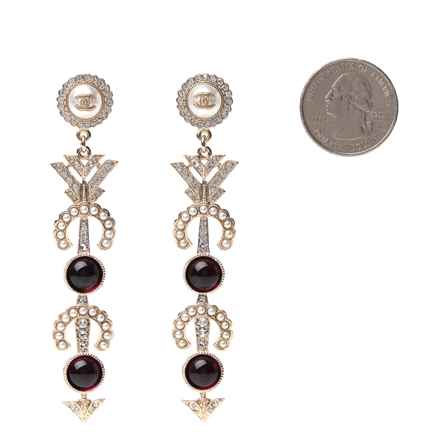Chanel Pearl Crystal Queen of France CC Drop Earrings Gold 2 of 5