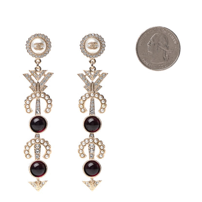 Chanel Pearl Crystal Queen of France CC Drop Earrings Gold 2 of 5