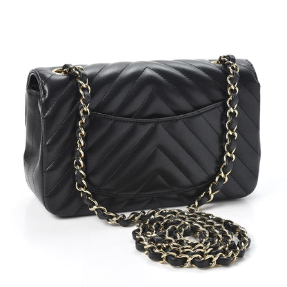 Chanel Lambskin Chevron Quilted Mini Rectangular Flap Black 2 of 10