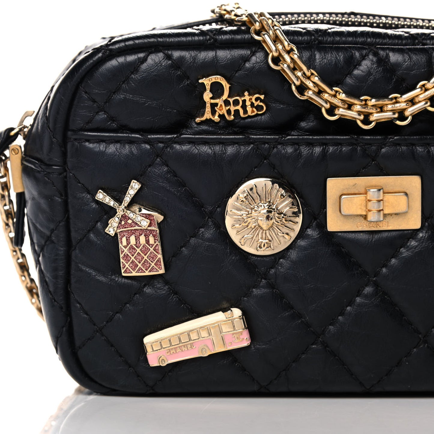 Aged Calfskin Quilted Mini Lucky Charm Reissue Camera Case Black