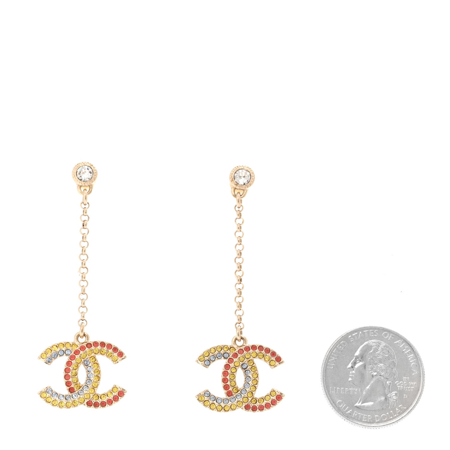 Chanel Crystal CC Drop Earrings Gold Multicolor 2 of 5