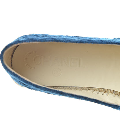 Chanel Velvet Grosgrain Quilted Camellia CC Espadrilles 37 Navy Black 9 of 10