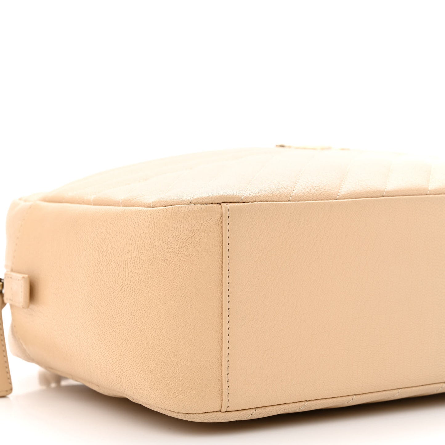 Shiny Goatskin Diagonal Quilted Camera Bag Beige