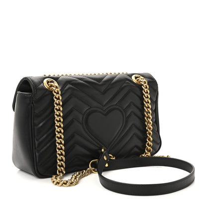 Gucci Calfskin Matelasse Small GG Marmont Shoulder Bag Black 3 of 11