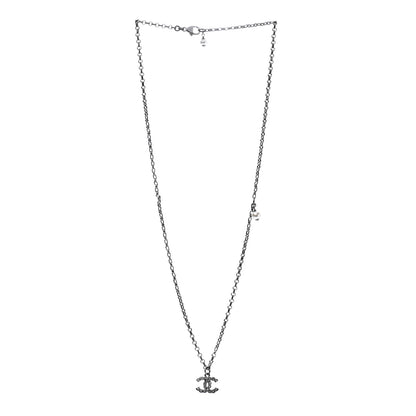 Chanel Pearl Crystal CC Pendant Necklace Silver 3 of 5
