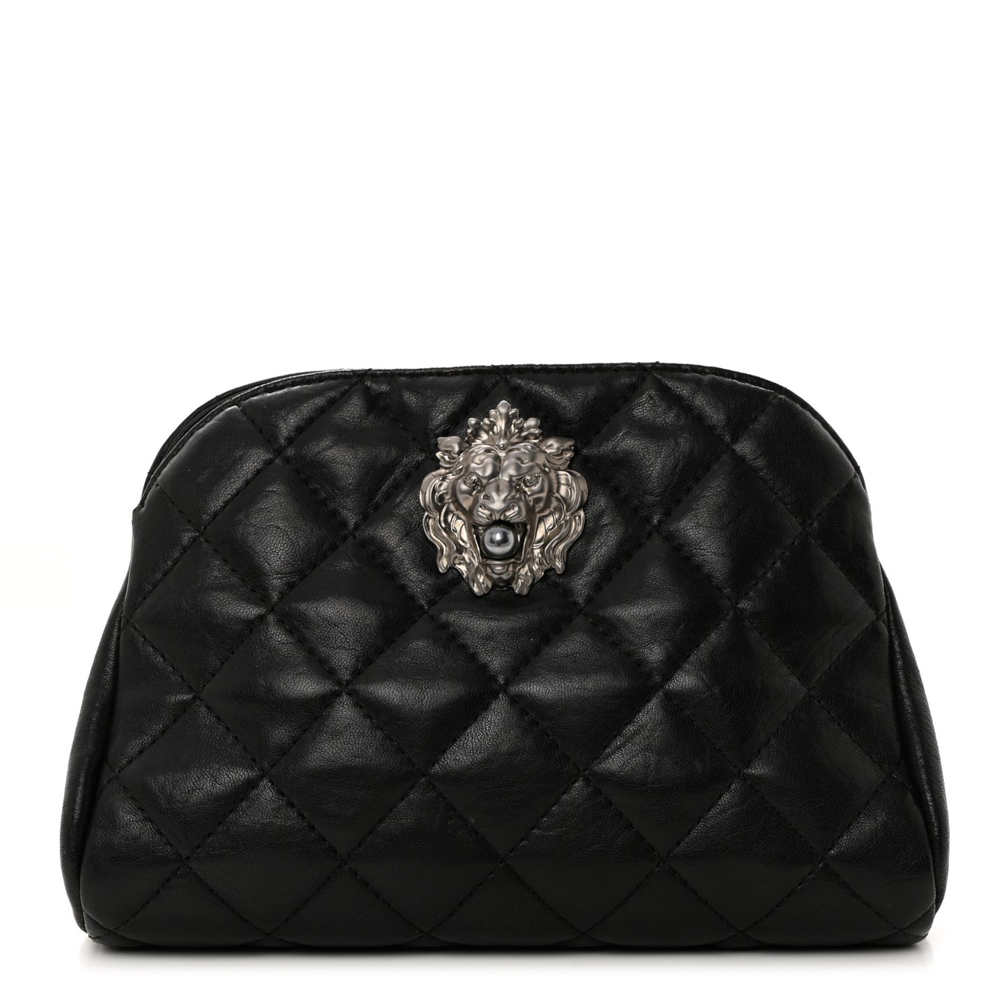 Lambskin Quilted Leo Lion Clutch Black