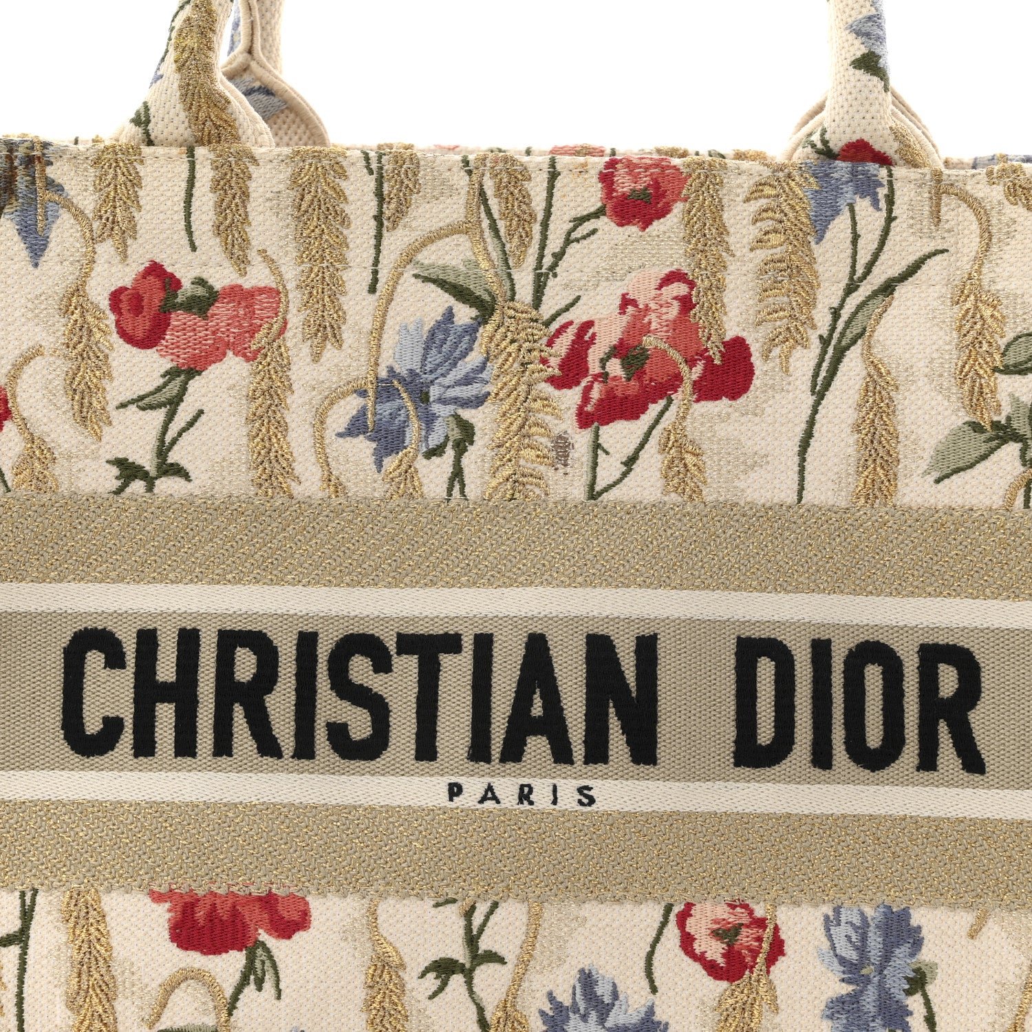 Christian Dior Canvas Embroidered Medium Hibiscus Book Tote Beige Multicolor 8 of 10