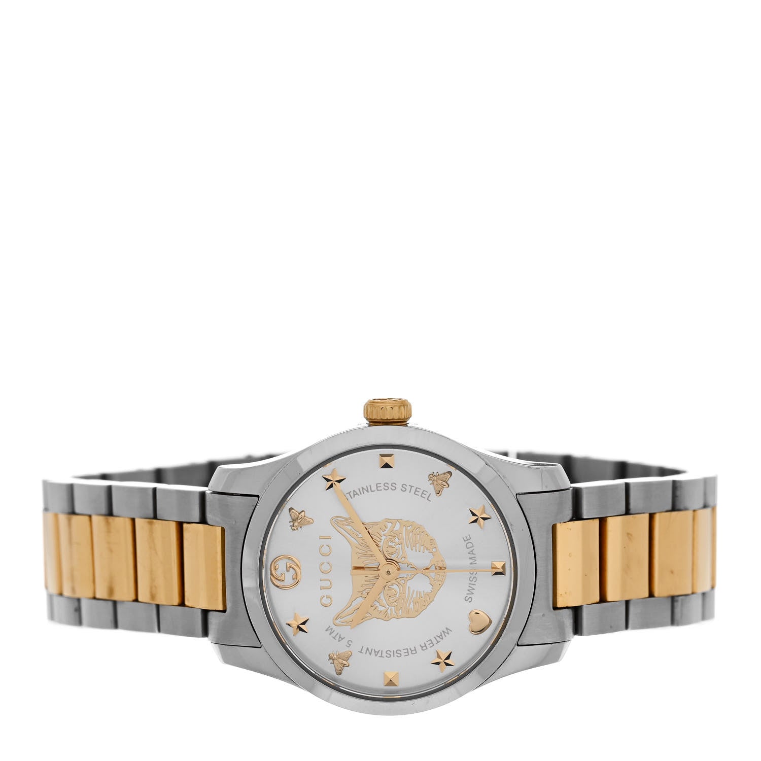 Gucci Stainless Steel 27mm G-Timeless Two Tone Cat Quartz Watch 2 of 4