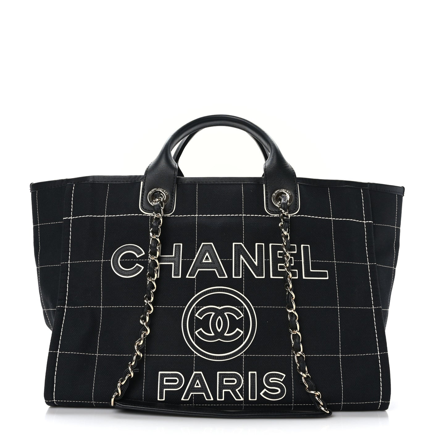 Cotton Medium Deauville Tote Black White