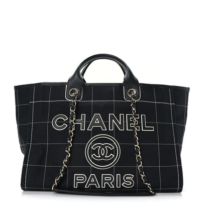 Chanel Cotton Medium Deauville Tote Black White 1 of 12