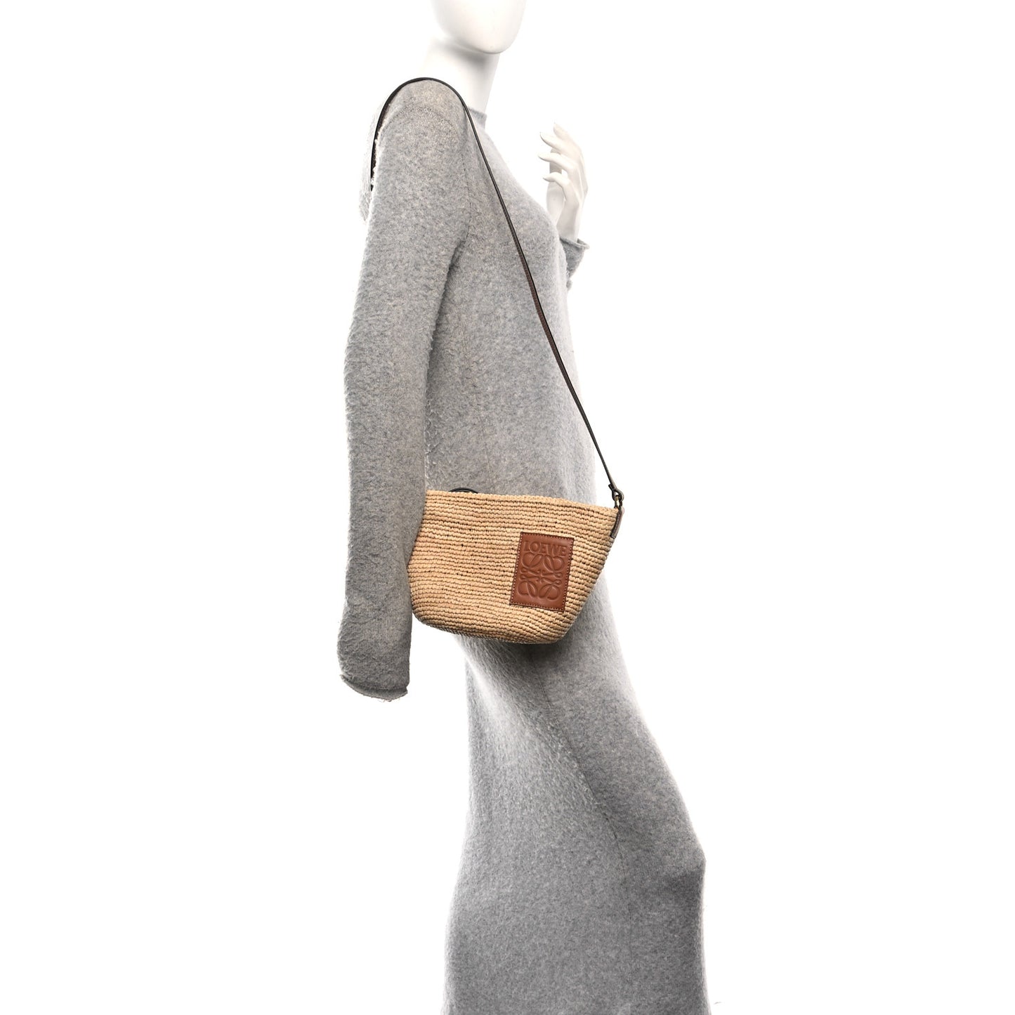 Calfskin Raffia Slit Pochette Bag Natural Tan