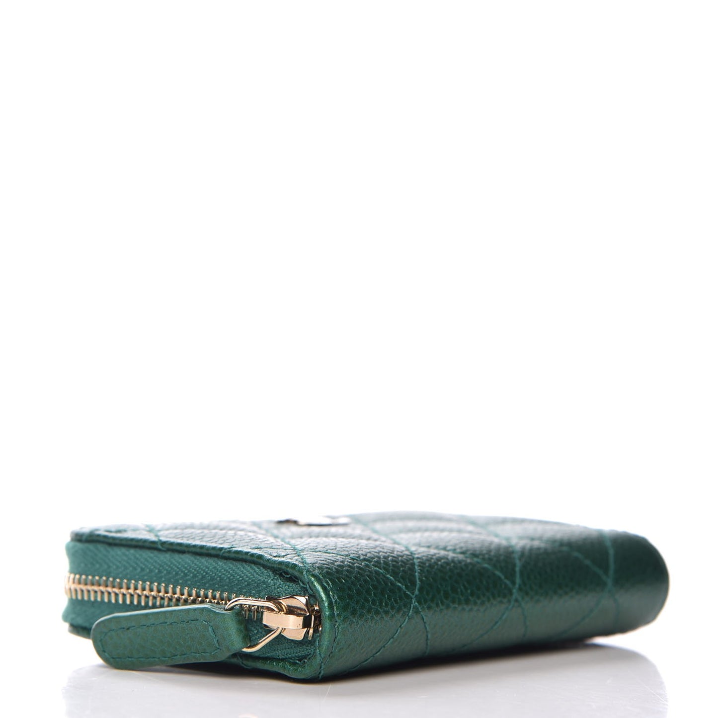 Metallic Caviar Quilted Zip Coin Purse Green