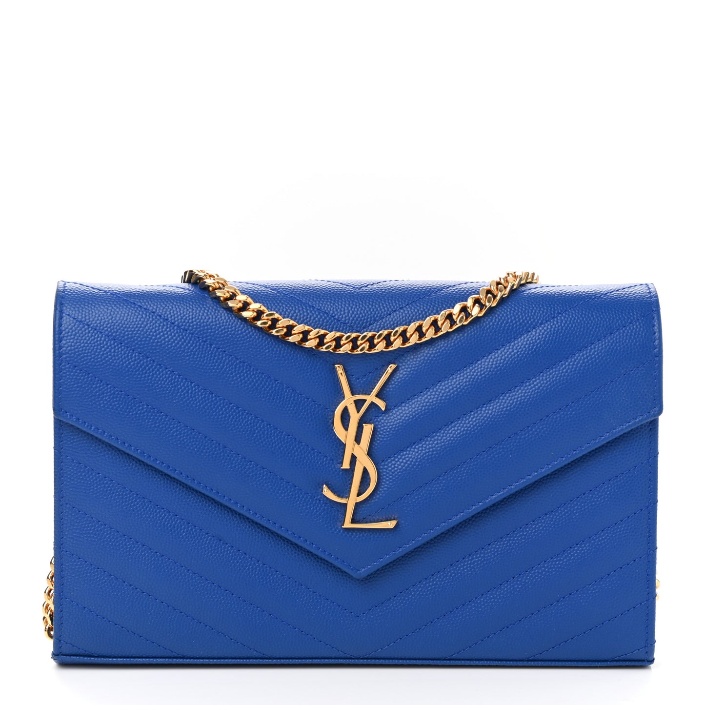 Grain De Poudre Matelasse Chevron Monogram Chain Wallet Blue Majorelle